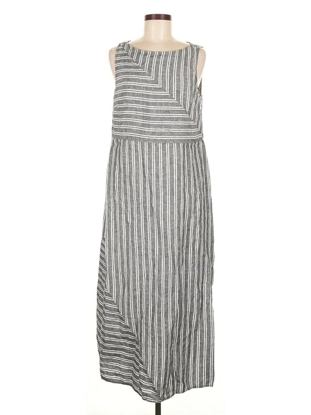 J. Jill Love Linen Striped Grey Sleeveless Maxi Dress